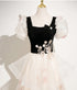 A-line Tulle and Velvet Short Sleeves Party Dress, Long Tulle Scoop Evening Dress