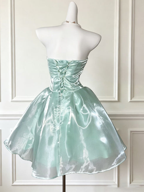 Light Green Organza Scoop Short Party Dress, Light Green Homecoming Dress Party Dress