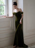 Green Mermaid Sweetheart Off Shoulder Formal Dress, Green Velvet Prom Dress