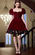 Wine Red Velvet Short Party Dress with Short Sleeves, Wine Red Velvet Homecoming Dress
