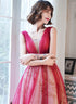 Red V-neckline Tulle A-line Long Prom Dress, Red Tulle Evening Dress Party Dress