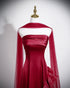 Strapless Wine Red Formal Gown With Organza Skirt, Wine Red Satin A-Line Prom Dress