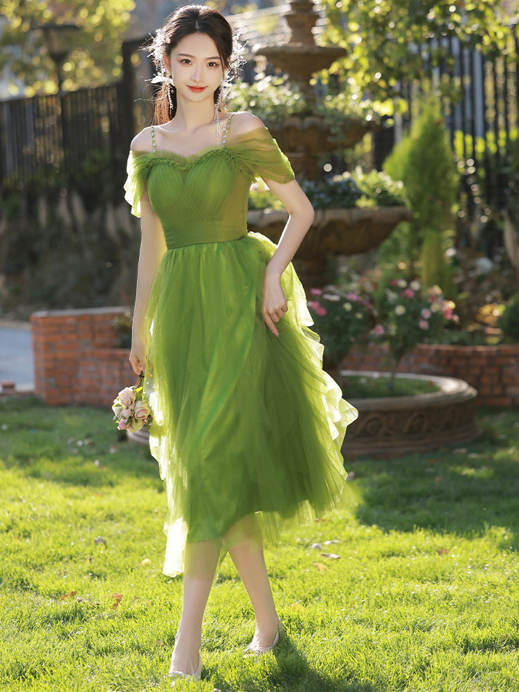 Lovely Green Tulle Beaded Straps Short Party Dress, Green Short Homecoming Dress US size 16 / Green