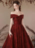 Wine Red Off Shoulder Simple A-line Prom Dress, Wine Red Evening Dress