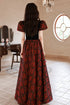 Gothic Black and Red Floral Short Sleeves Prom Dress, A-line Black and Red Evening Dress Formal Dress