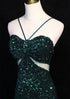 Green Mermaid Straps Sweetheart Floor Length Prom Dress, Green Sequins Long Party Dress