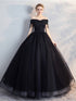Black Off Shoulder Tulle with Lace Applique Party Dress, Sweetheart Ball Gown Prom Dress