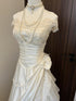 Ivory Satin with Lace Applique Off Shoulder Long Formal Dress, Ivory Satin Prom Dress Party Dress