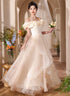 A-line Light Champagne Off Shoulder Prom Dress, Off Shoulder Evening Dress