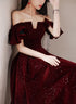 Wine Red Velvet Tea Length Party Dress Graduation Dress, Wine Red Prom Dress