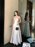 White Satin A-line Straps Floor Length Party Dress, White Wedding Party Dress