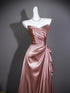 Pink Satin V-neckline A-line Long Formal Dress, Pink Off Shoulder Satin Evening Dress Prom Dress