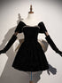 Sparkly Black Velvet A-Line Party Dress with Off-Shoulder Sleeves, Black Velvet Homecoming Dress