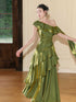 Elegant Green One Shoulder Ruffle Layered Prom Dress, Green A-line Floor Length Party Dress