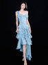 Light Blue High Low Satin Homecoming Dress, Light Blue High Low Party Dress