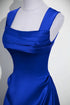 Blue Chic Satin Straps A-line Floor Length Party Dress, Blue Satin Prom Dress