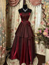 Wine Red Satin Sweetheart Straps Long Party Dress, Wine Red Satin Prom Dress