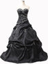 Strapless Black Gothic Prom Dress Satin Embroidered, A-Line Ball Gown Evening Dress