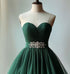 Dark Green Beaded Chiffon Sweetheart Party Dress, Green Homecominig Dress