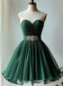 Dark Green Beaded Chiffon Sweetheart Party Dress, Green Homecominig Dress