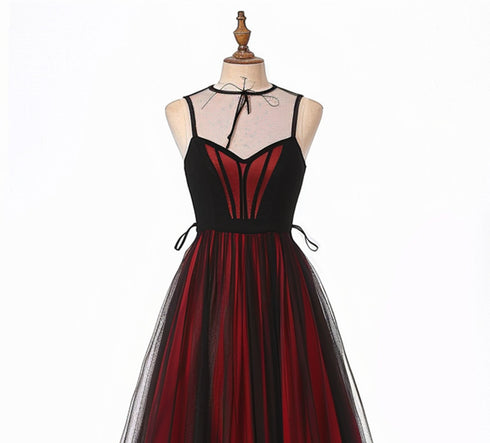 Black and Red Sweetheart Long Party Dress, Black and Red Evening Dress