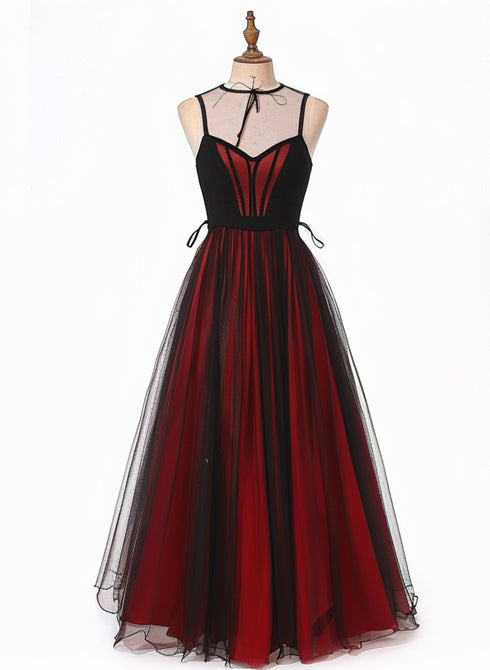 Black and Red Sweetheart Long Party Dress, Black and Red Evening Dress
