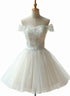 Cute White Short Tulle with Lace Applique Prom Dress, White Homecoming Dress