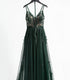 A-line V-neckline Tulle with Lace Green Prom Dress, Green Tulle Evening Dress