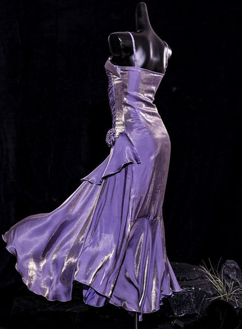 Lovely Straps High Low Purple Party Dress Prom Dress, Long Satin Evening Dress