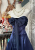 A-line Navy Blue Simple Strapless Long Prom Dress, Navy Blue Floor Length Evening Dress