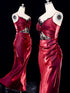 Wine Red Satin Straps V-neckline with Lace Party Dress, Wine Red Evening Dress Prom Dress