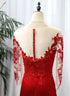 Red Satin with Lace Round Neckline Party Dress, Red Satin Evening Dress
