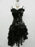 Black Organza Beaded Straps Short Party Dress, Black Organza High Low Formal Dress