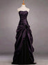 A-line Strapless Ruched Black and Purple Long Prom Dress, Gothic Evening Dress with Lace-Up