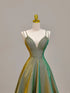 Green Straps V-neckline Floor Length Long Party Dress, Green Prom Dress