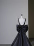 Black Mermaid Satin Low Back with Bow Party Dress, Black Satin Evening Dress