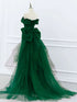 Green Sweetheart Satin and Tulle Party Dress, Green Off Shoulder Prom Dress