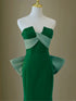 Green Mermaid Strapless Long Evening Dress with Bow, Green Long Formal Dress