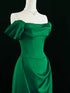Green Off Shoulder A-line Floor Length Formal Dress, Green Satin Prom Dress Evening Dress