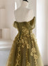 A-line Tulle with Lace Off Shoulder Prom Dress, Long Tulle Evening Dress