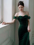 Green Mermaid Velvet Long Wedding Party Dress, Green Velvet Sweetheart Prom Dress