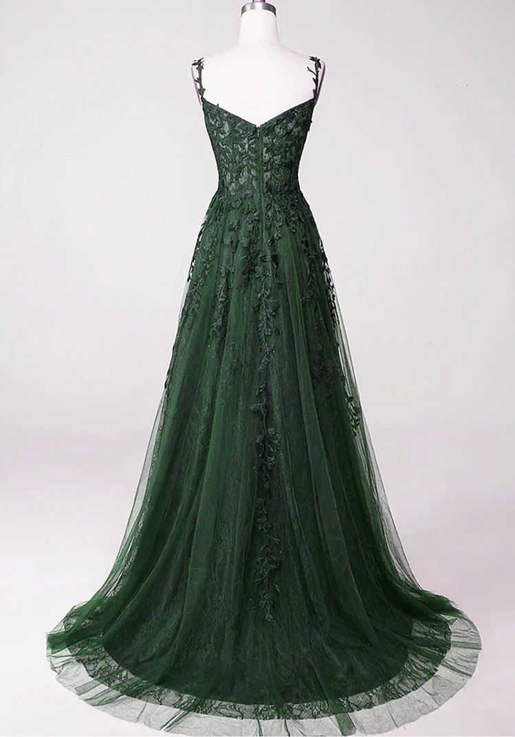 Chic Green Straps Tulle with Lace Party Dress, A-line Sweetheart Floor –  BeautyDressy