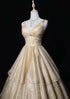 Light Champagne V-neckline Tulle Layers Formal Dress, Light Champagne Party Dress