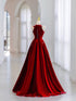 Red Beaded A-line Velvet Halter Floor Length Party Dress, Red Velvet Long Prom Dress