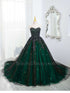 Gorgeous Black and Green Tulle Ball Gown Sweet 16 Dress with Cape, Long Prom Dress