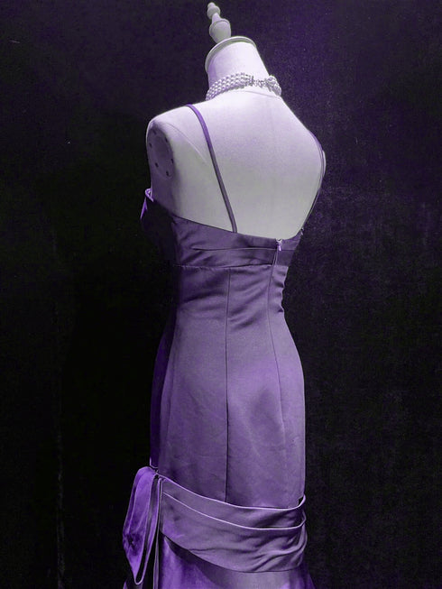 Purple Mermaid Straps Sweetheart Long Evening Dress,Purple Satin Prom Dress