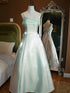 Light Green Satin Straps A-line Prom Dress, Light Green Satin Party Dress Evening Dress