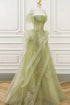 Light Green Tulle Off Shoulder Long Party Dress, Off Shoulder Green Prom Dress
