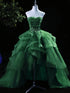 Lovely High Low Tulle Ruffles Tiered Beaded Party Dress, Green High Low Prom Dress