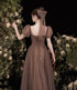 Pretty Tulle Short Sleeves Floor Length Prom Dress, Brown Tulle Formal Dress
